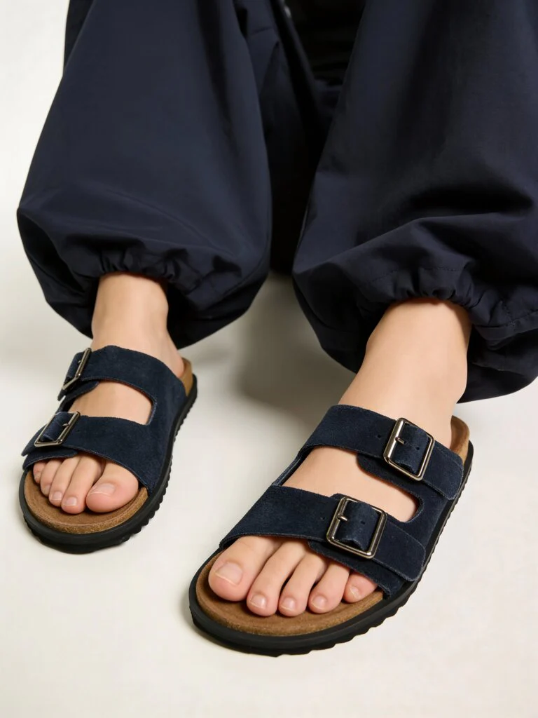 SOLEPLAY Navy Slip-On Suede Leather Sandals