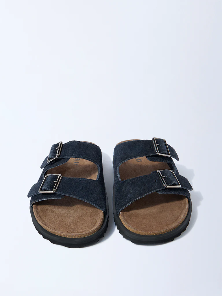 SOLEPLAY Navy Slip-On Suede Leather Sandals - Image 4