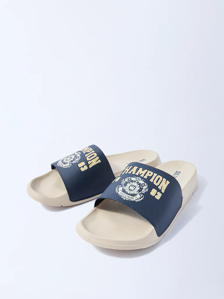 SOLEPLAY Navy Text Detailed Pool Slides - Image 2