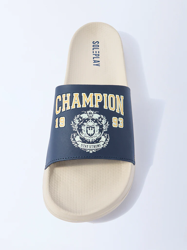 SOLEPLAY Navy Text Detailed Pool Slides - Image 3
