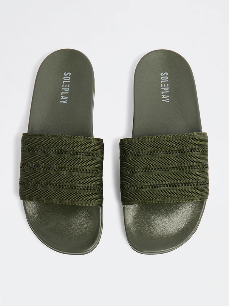 SOLEPLAY Olive Knit-Textured Pool Slides - Image 2