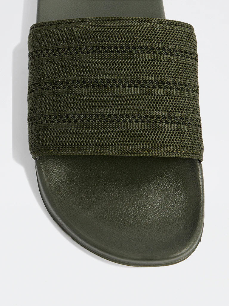 SOLEPLAY Olive Knit-Textured Pool Slides - Image 3