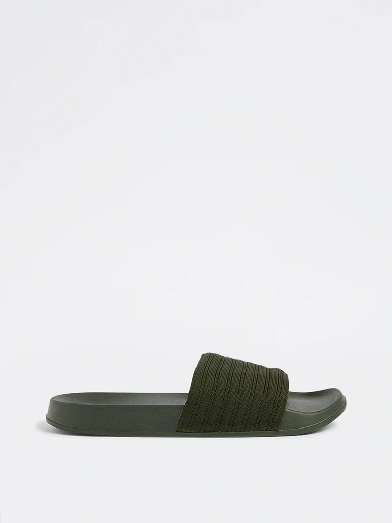 SOLEPLAY Olive Knit-Textured Pool Slides