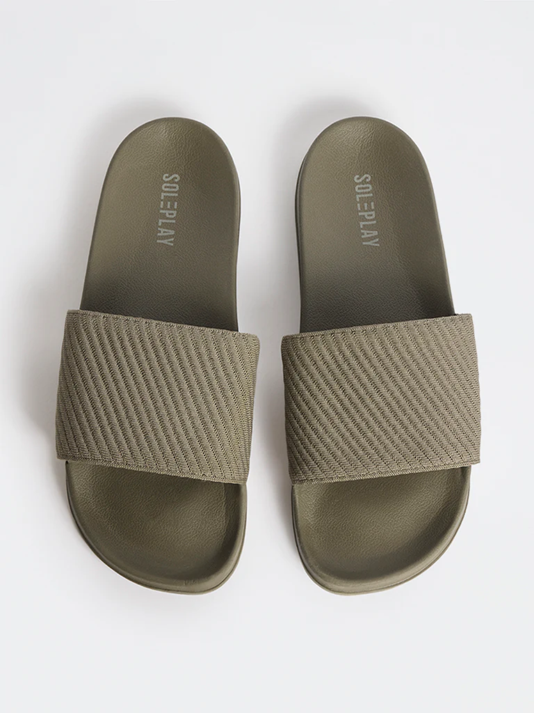 SOLEPLAY Olive Knit-Textured Slides - Image 2