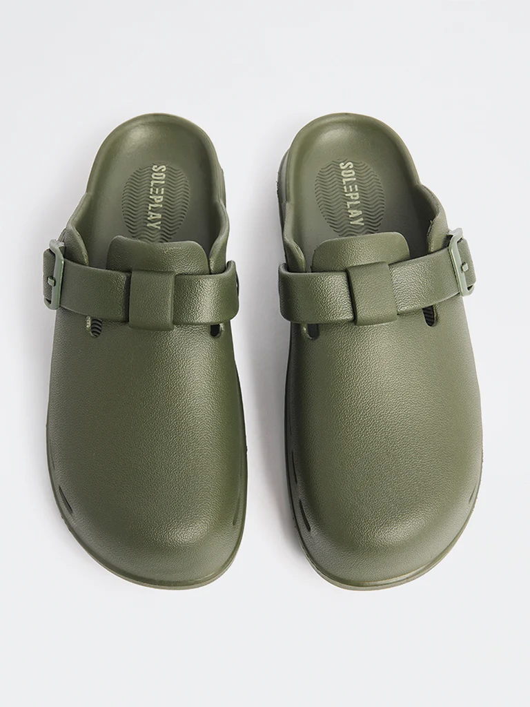 SOLEPLAY Olive Perforated Clog Sandals - Image 3