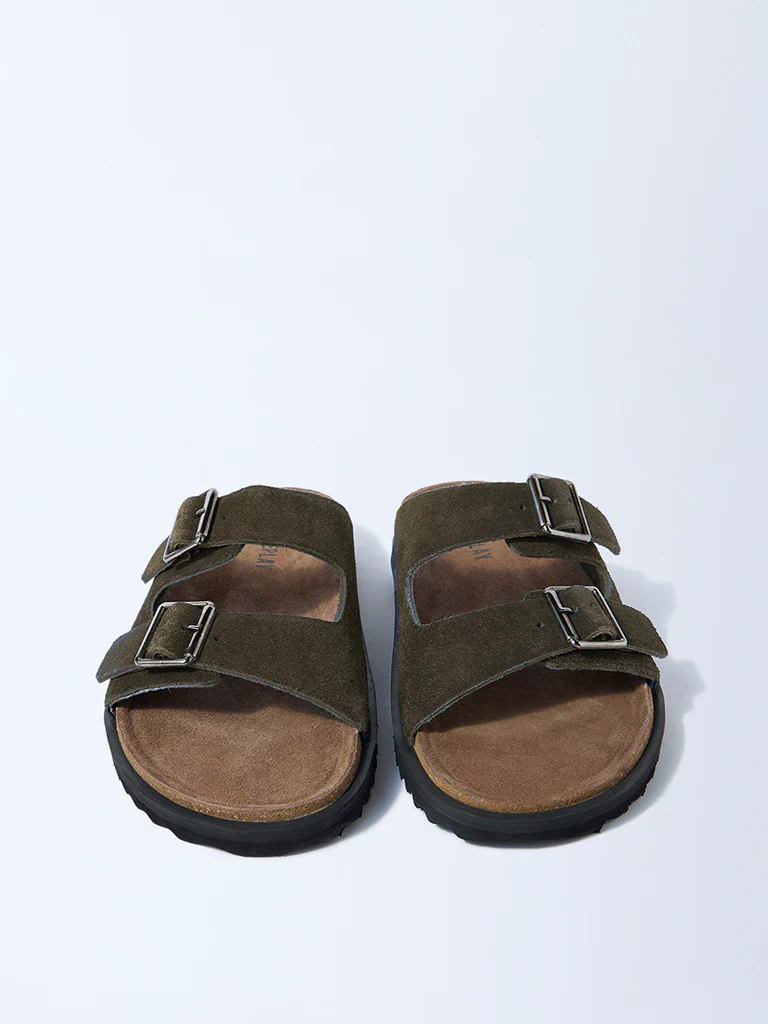 SOLEPLAY Olive Slip-On Suede Leather Sandals - Image 3