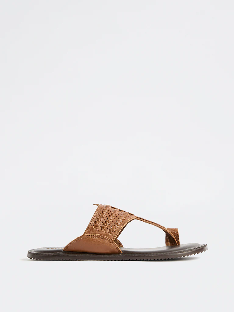 SOLEPLAY Tan Braided Kolhapuri Sandals - Image 2
