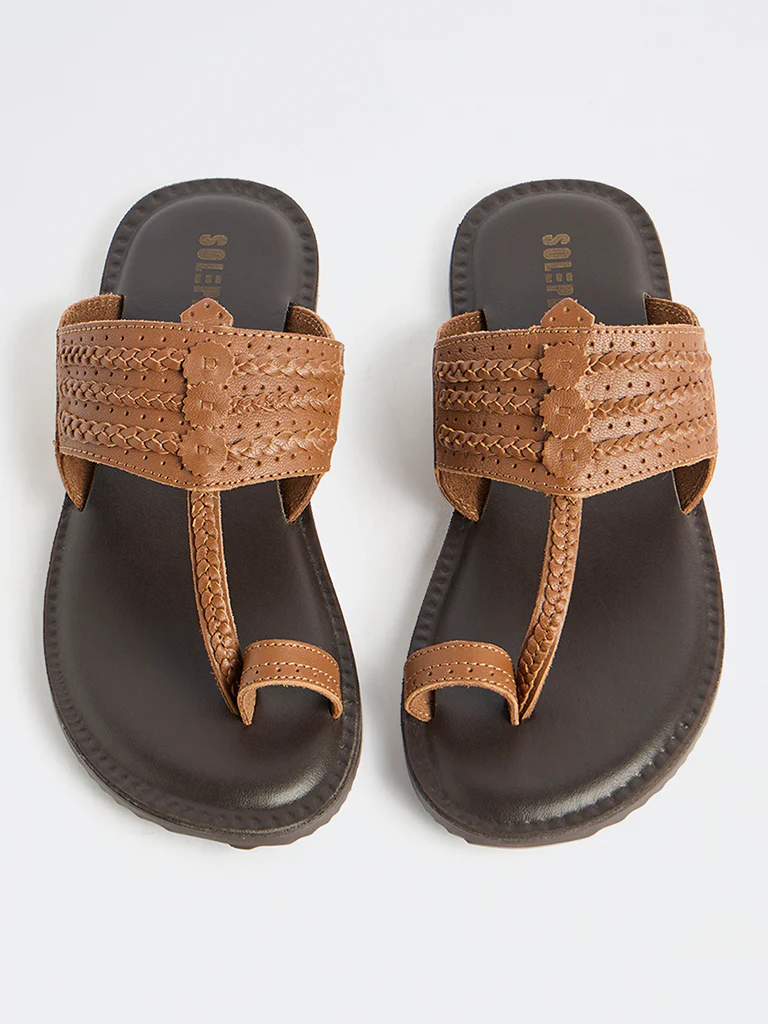 SOLEPLAY Tan Braided Kolhapuri Sandals - Image 3