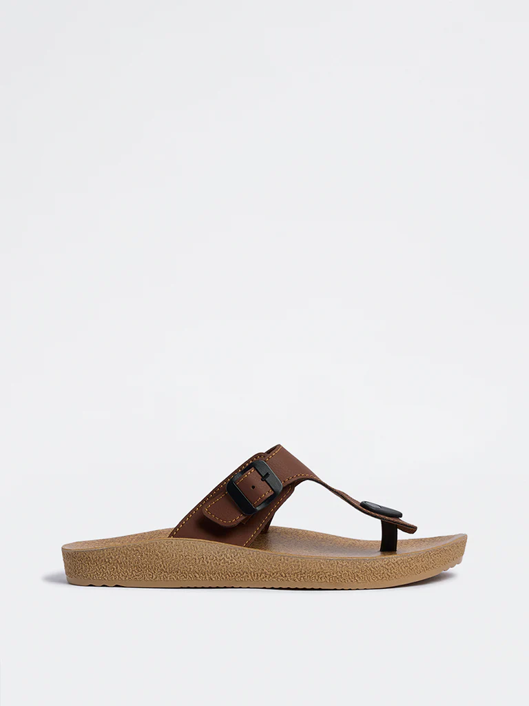 SOLEPLAY Tan Buckle-Detailed Thong Strap Sandals