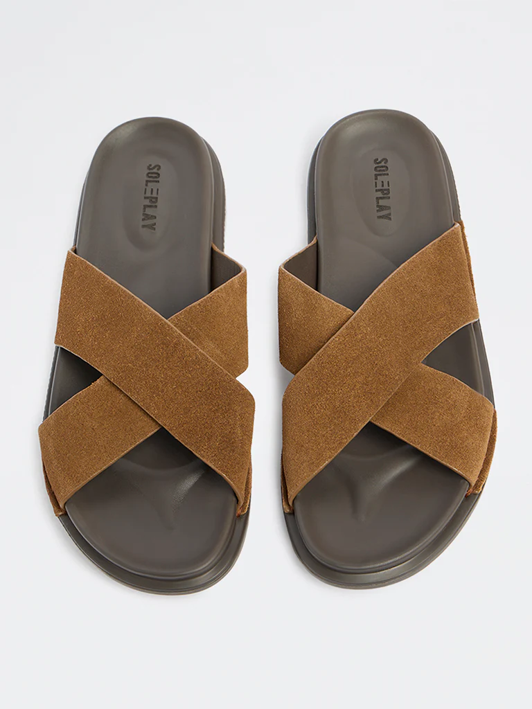 SOLEPLAY Tan Criss-Cross Strap Suede Sandals - Image 2