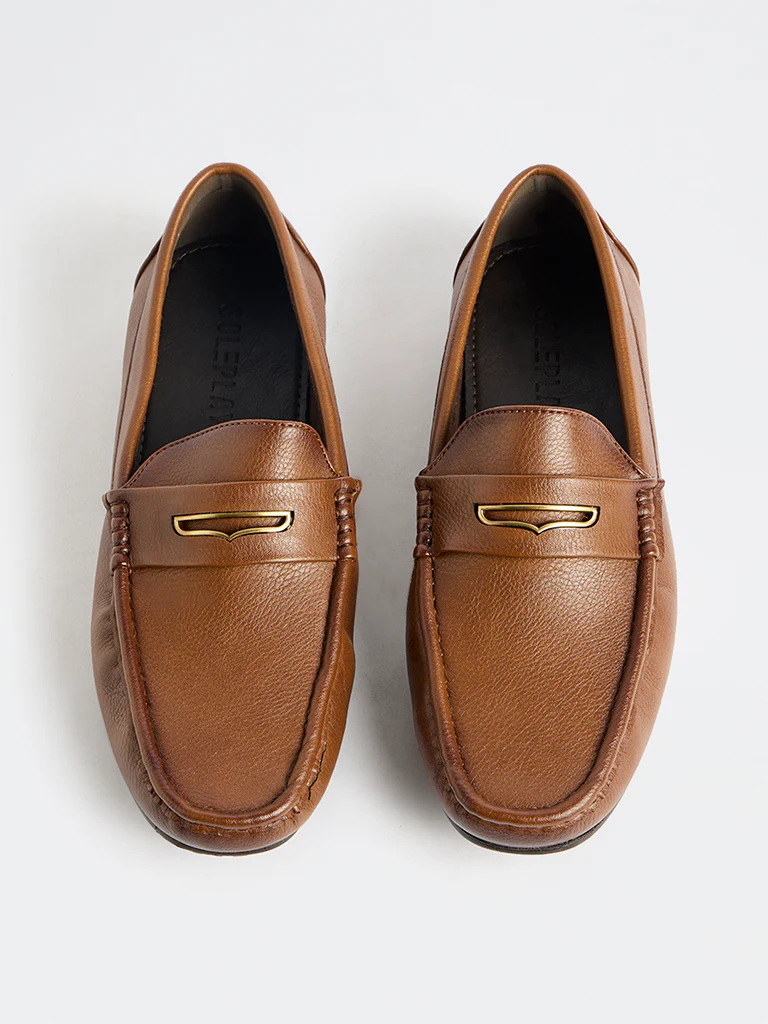 SOLEPLAY Tan Hardware-Detailed Textured Loafers - Image 3