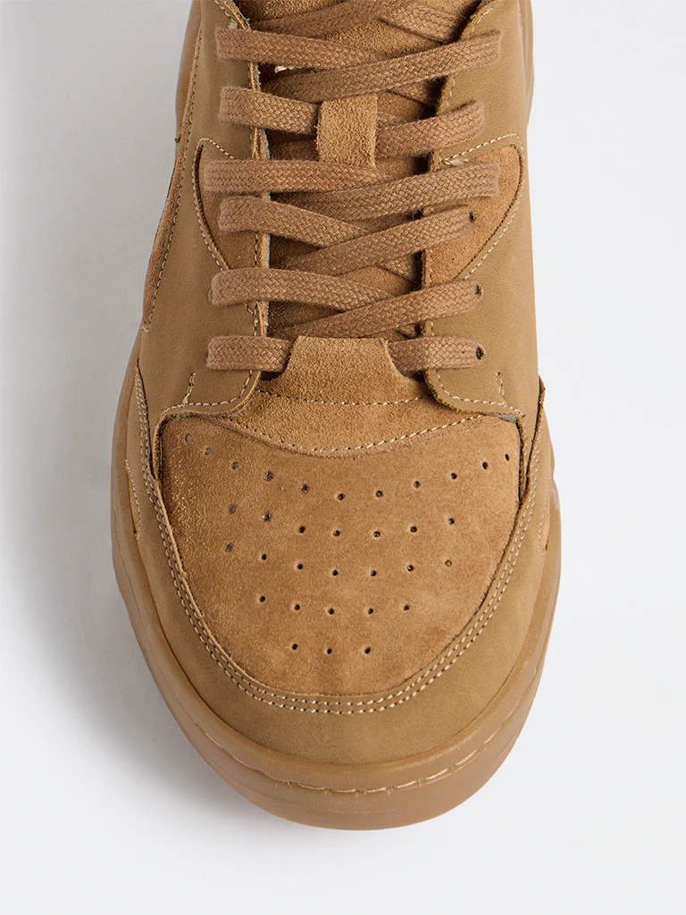 SOLEPLAY Tan Peforated Suede Lace-Up Sneakers - Image 4