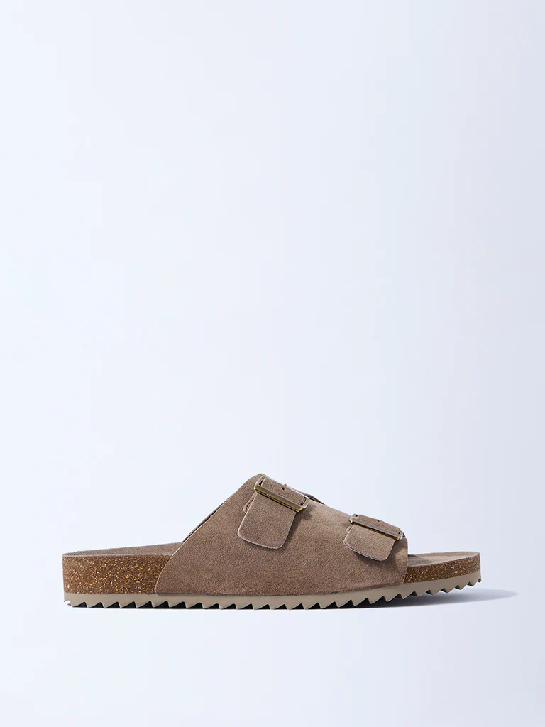SOLEPLAY Taupe Buckle-Detail Suede Leather Sandals