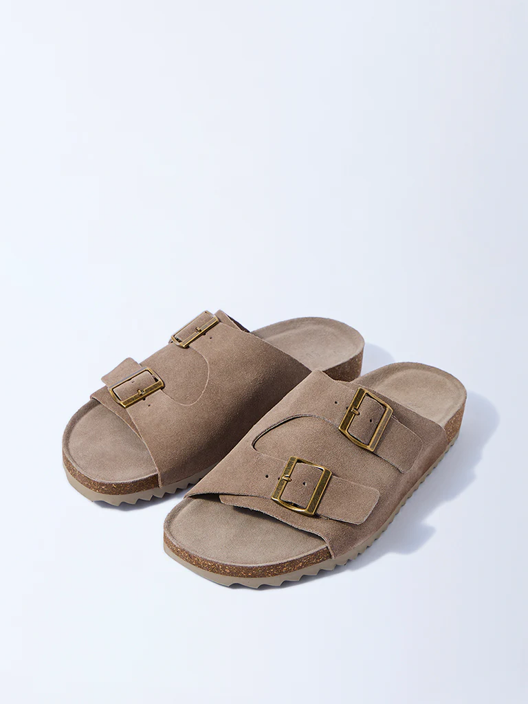 SOLEPLAY Taupe Buckle-Detail Suede Leather Sandals - Image 2
