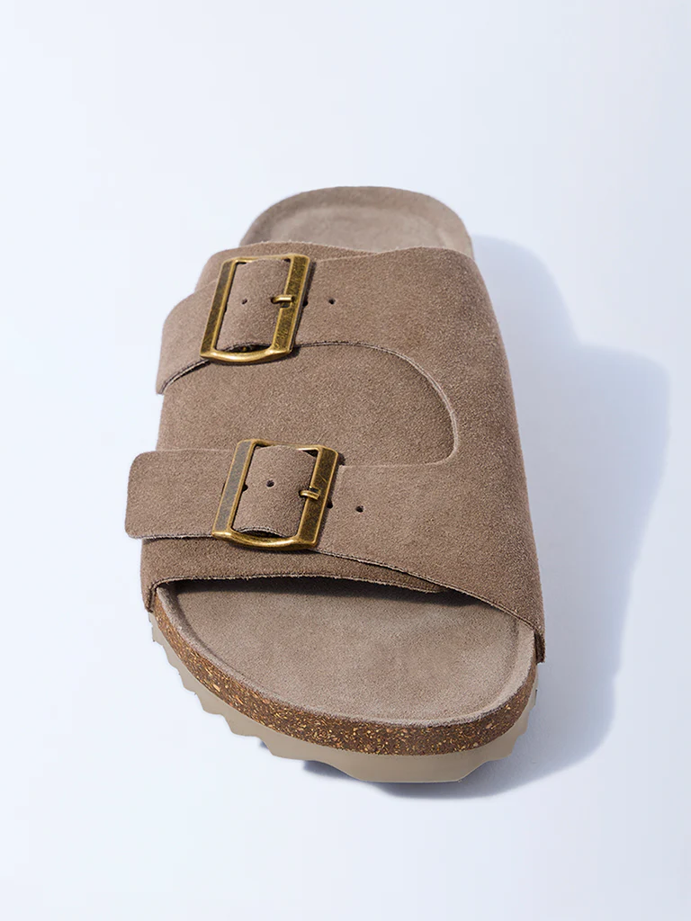 SOLEPLAY Taupe Buckle-Detail Suede Leather Sandals - Image 3