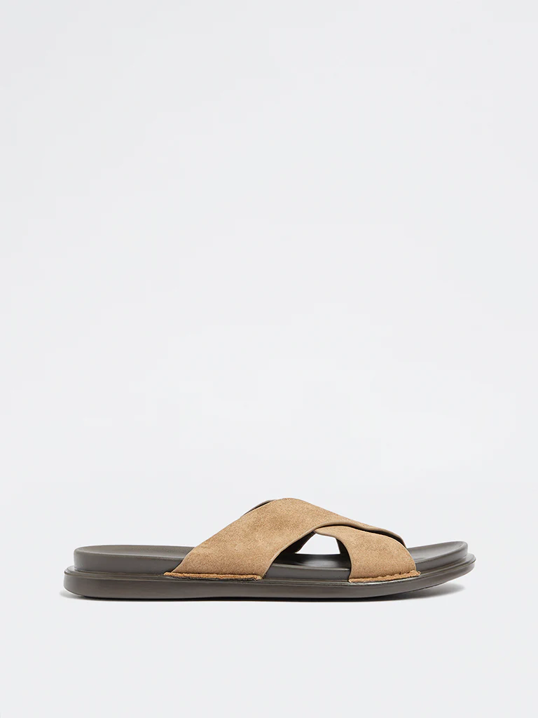 SOLEPLAY Taupe Criss-Cross Strap Suede Sandals