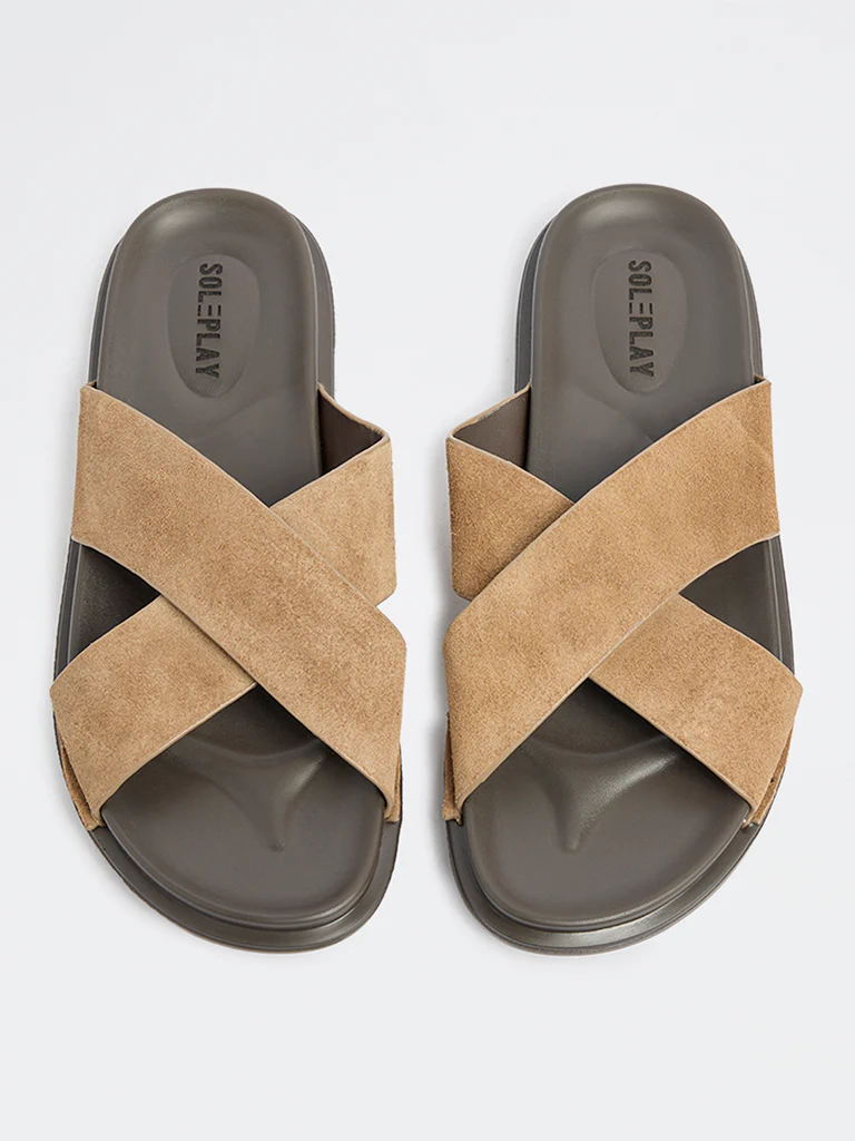 SOLEPLAY Taupe Criss-Cross Strap Suede Sandals - Image 2