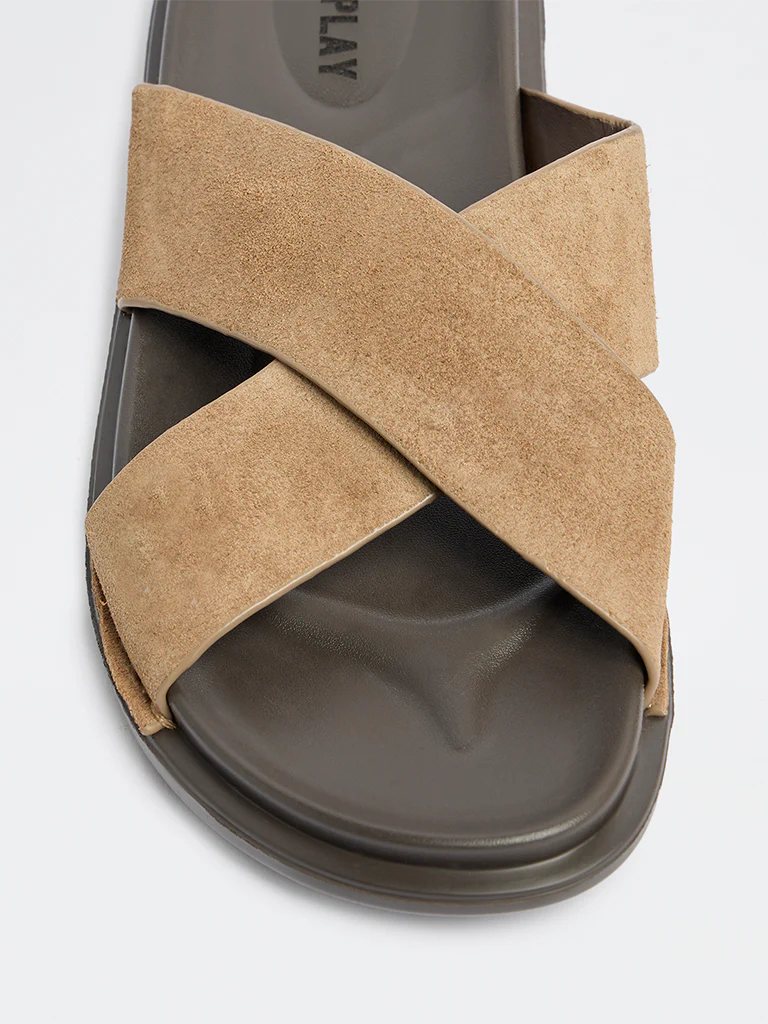SOLEPLAY Taupe Criss-Cross Strap Suede Sandals - Image 3