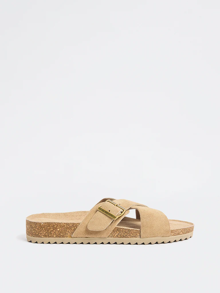 SOLEPLAY Taupe Criss-Cross Suede Sandals