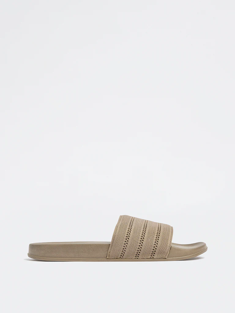 SOLEPLAY Taupe Knit-Textured Pool Slides