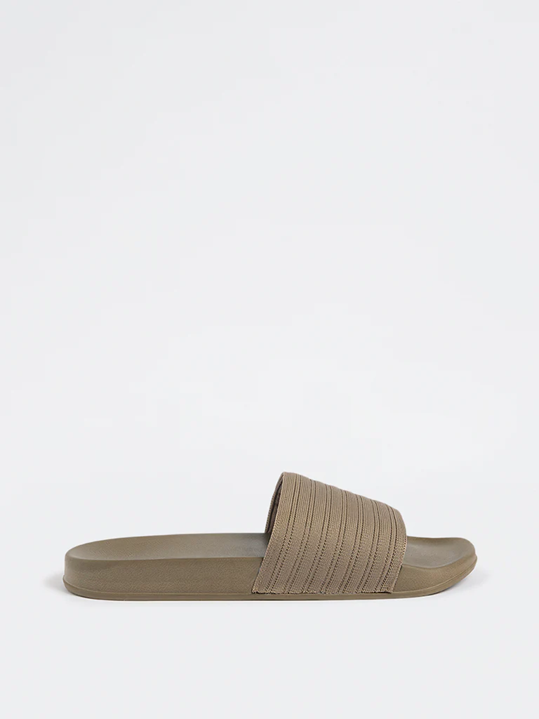 SOLEPLAY Taupe Knit-Textured Pool Slides - Image 2