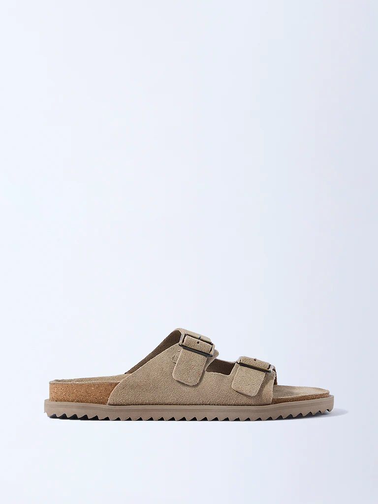 SOLEPLAY Taupe Slip-On Suede Leather Sandals - Image 2