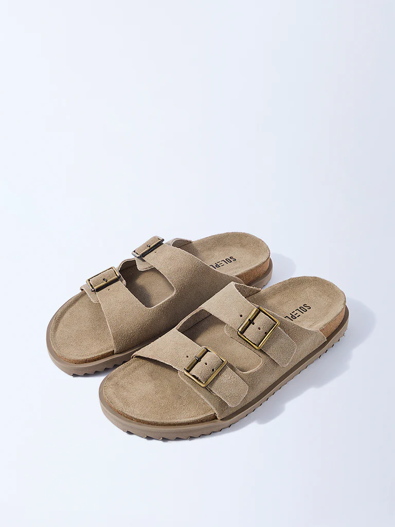 SOLEPLAY Taupe Slip-On Suede Sandals - Image 3