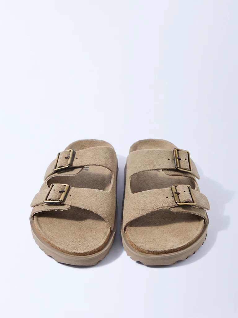 SOLEPLAY Taupe Slip-On Suede Sandals - Image 4