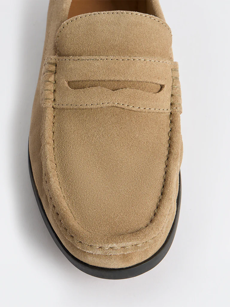 SOLEPLAY Taupe Suede Penny Loafers - Image 4