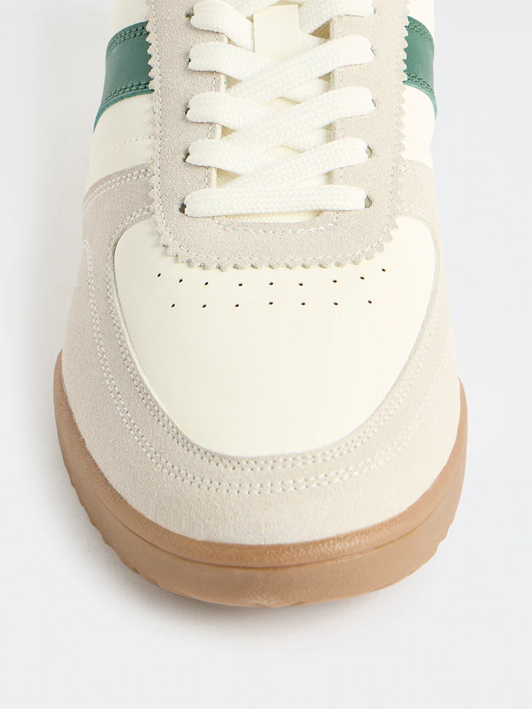 SOLEPLAY White and Grey Stripe-Detailed Lace-Up Sneakers - Image 4