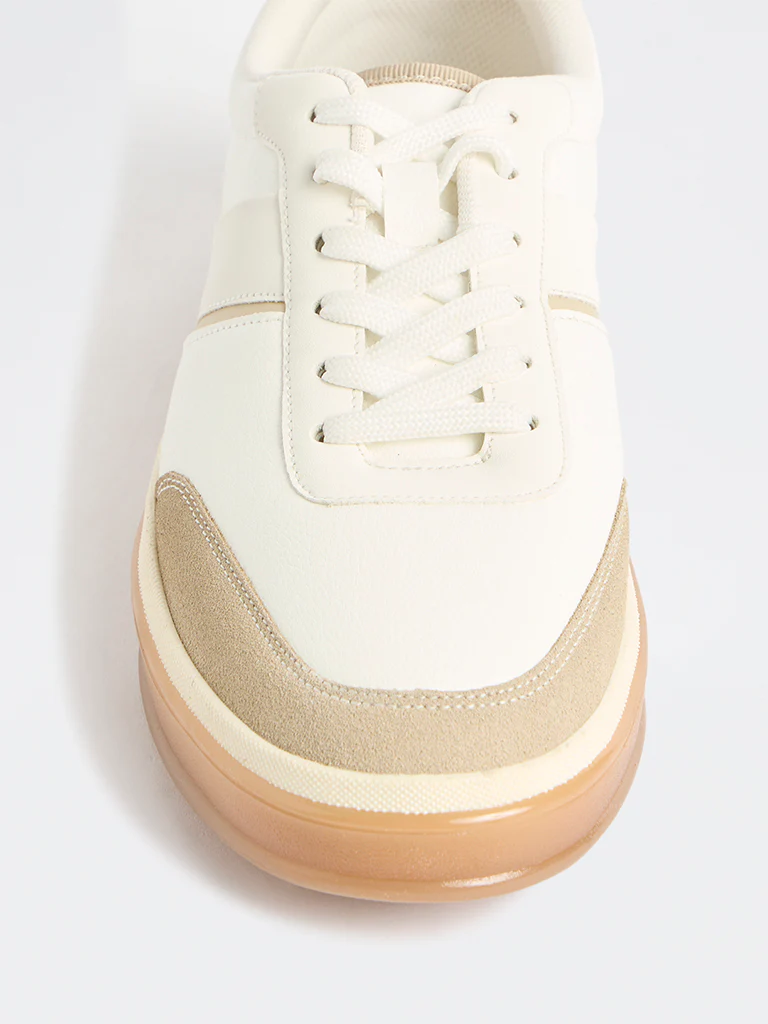 SOLEPLAY White Suede-Detail Lace-Up Sneakers - Image 4