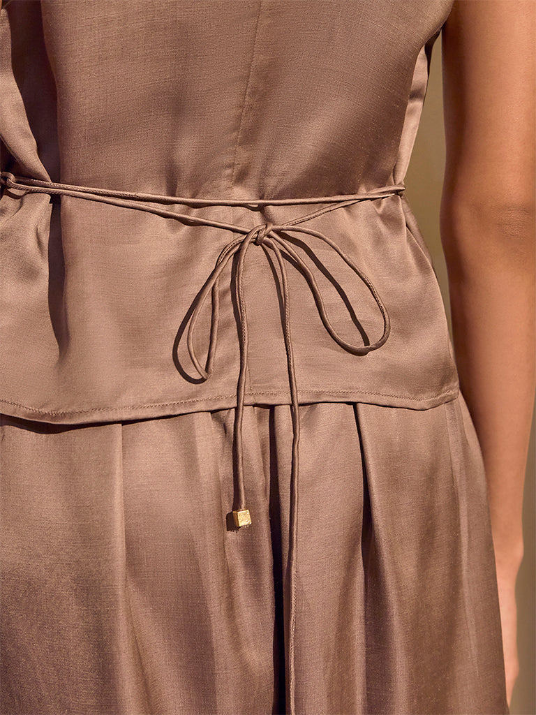 Solid Tie-Back Top – Brown - Image 4