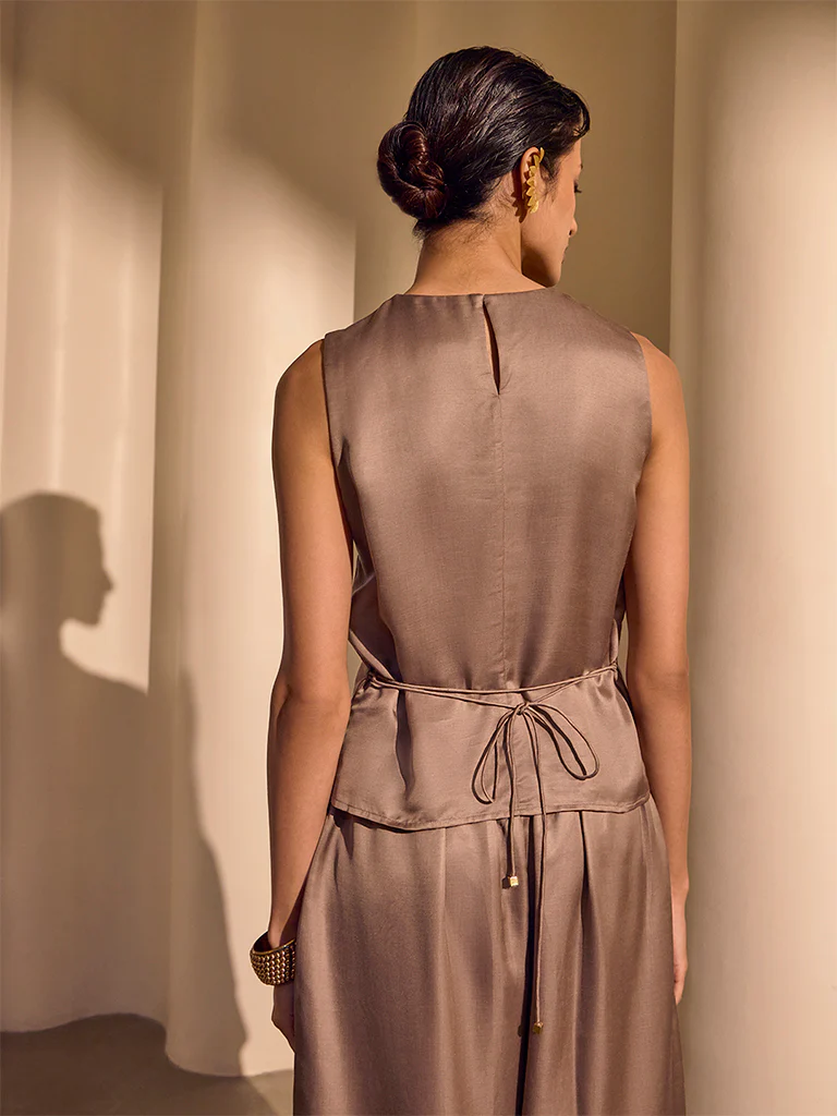 Solid Tie-Back Top – Brown - Image 5