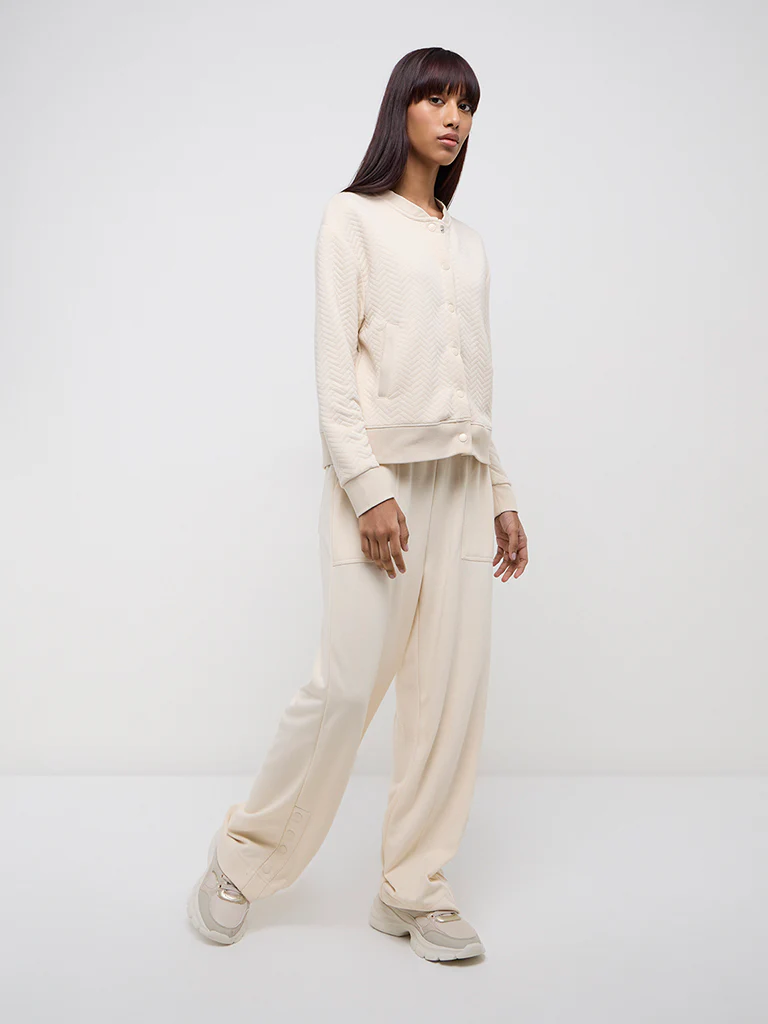 Studiofit Beige Chevron Textured Cotton-Blend Jacket - Image 4