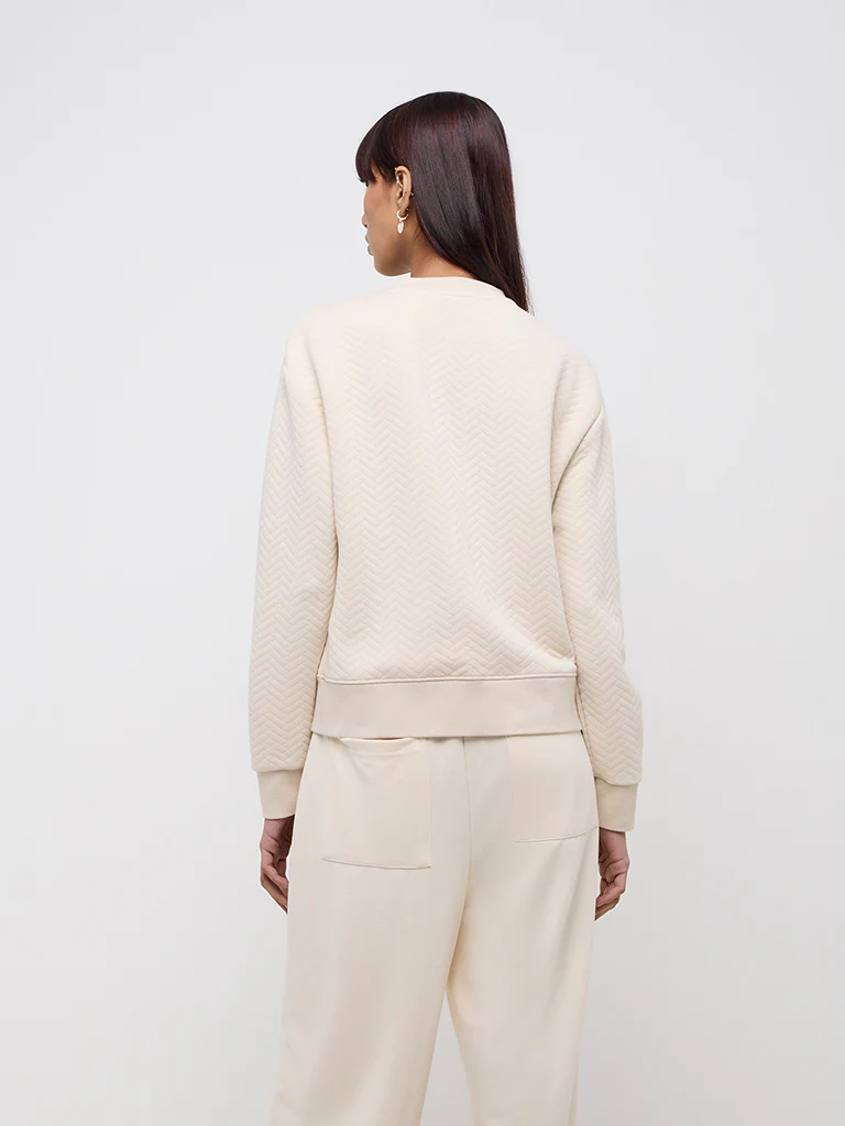 Studiofit Beige Chevron Textured Cotton-Blend Jacket - Image 5