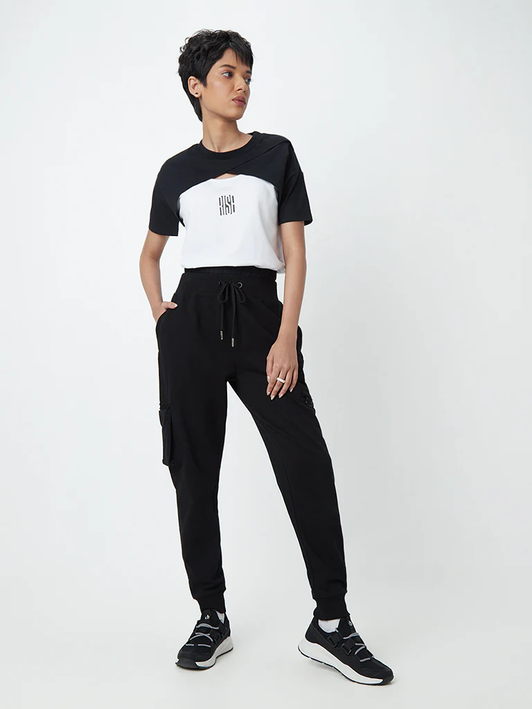 Studiofit Black and White Cotton-Blend T-Shirt - Image 3