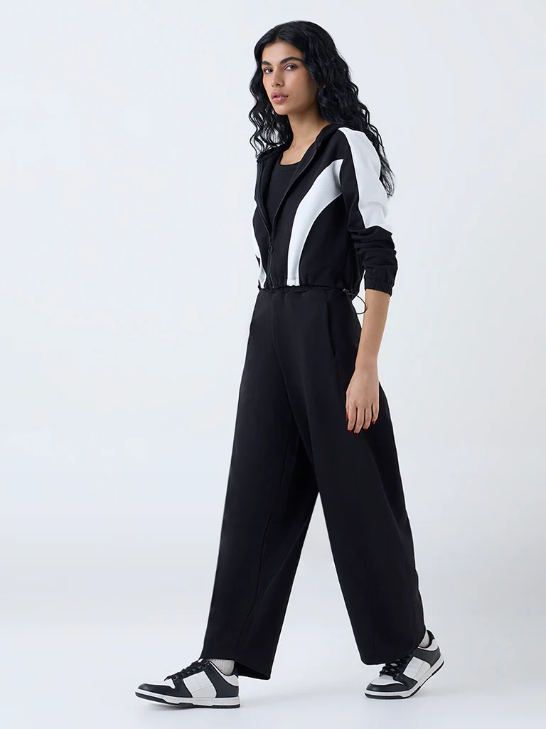 Studiofit Black Colour-Blocked Hooded Jacket - Image 2