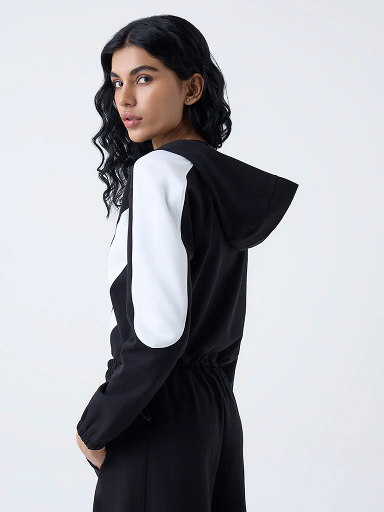 Studiofit Black Colour-Blocked Hooded Jacket - Image 4