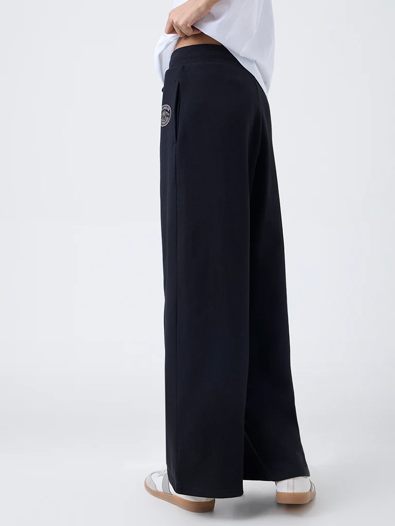 Studiofit Black Printed High-Rise Cotton Track Pants - Image 4