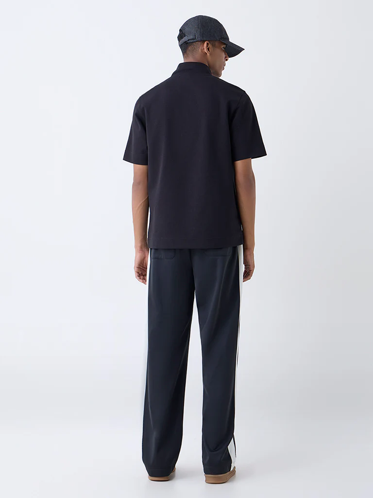 Studiofit Black Quarter-Zip Relaxed-Fit Cotton-Blend T-Shirt - Image 5