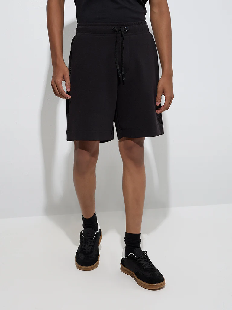 Studiofit Black Relaxed-Fit Mid-Rise Cotton-Blend Shorts - Image 2