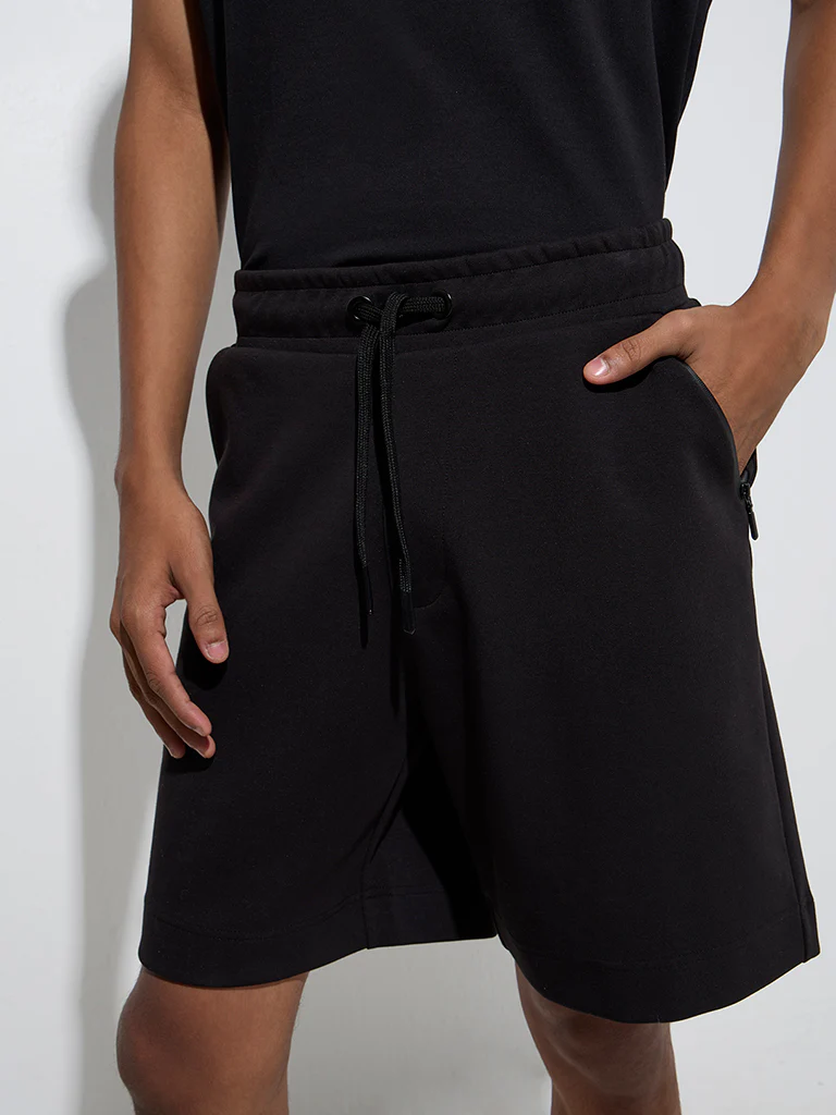 Studiofit Black Relaxed-Fit Mid-Rise Cotton-Blend Shorts - Image 3