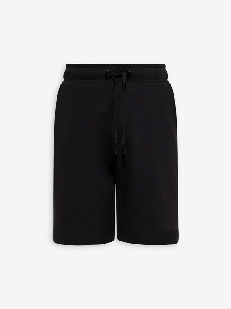 Studiofit Black Relaxed-Fit Mid-Rise Cotton-Blend Shorts - Image 5