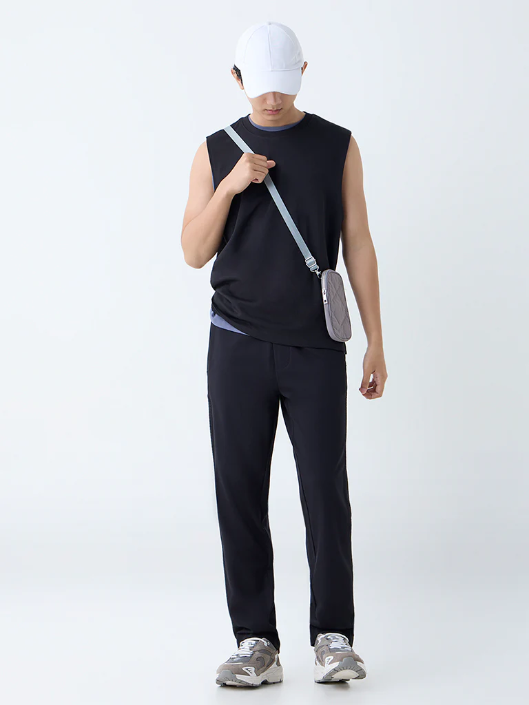 Studiofit Black Relaxed-Fit Mid-Rise Track Pants