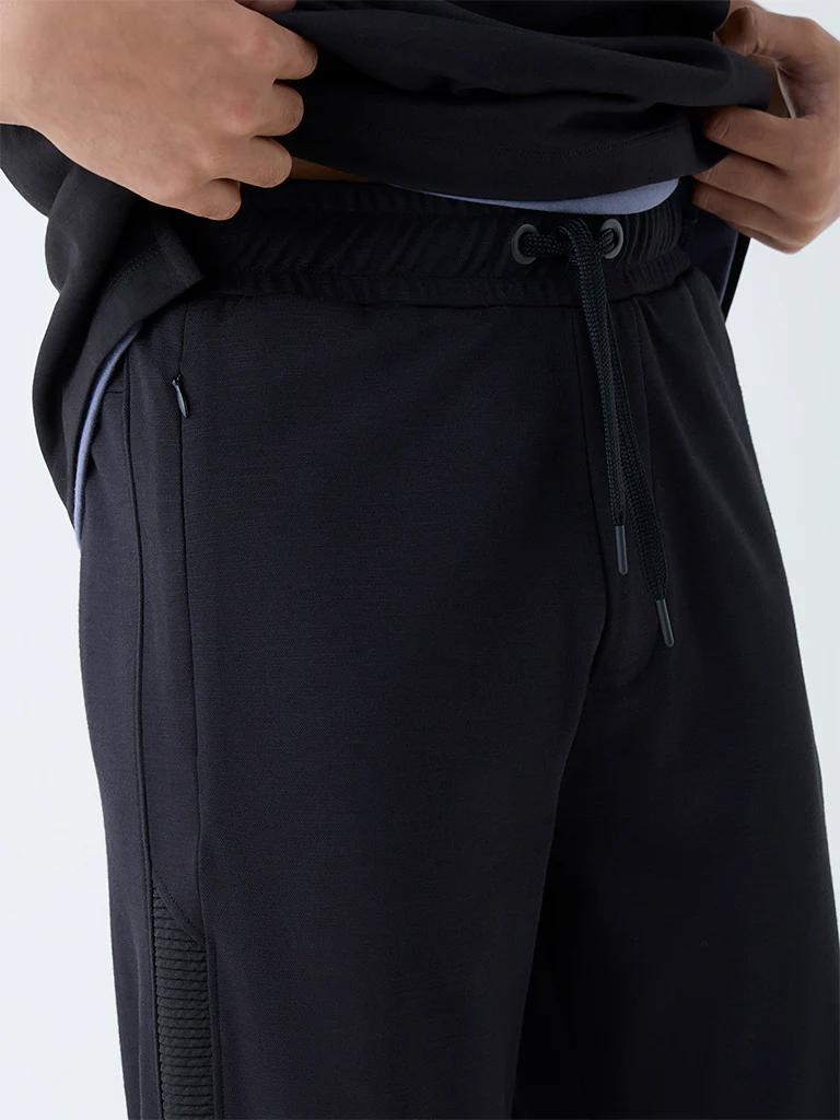 Studiofit Black Relaxed-Fit Mid-Rise Track Pants - Image 3