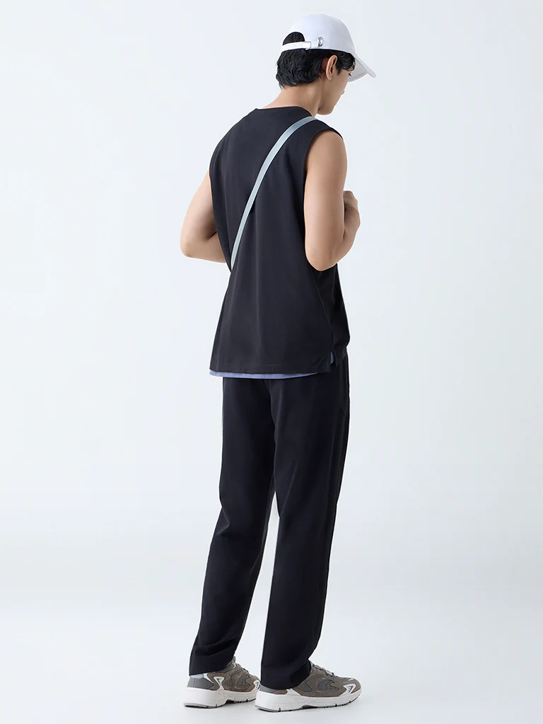 Studiofit Black Relaxed-Fit Mid-Rise Track Pants - Image 4