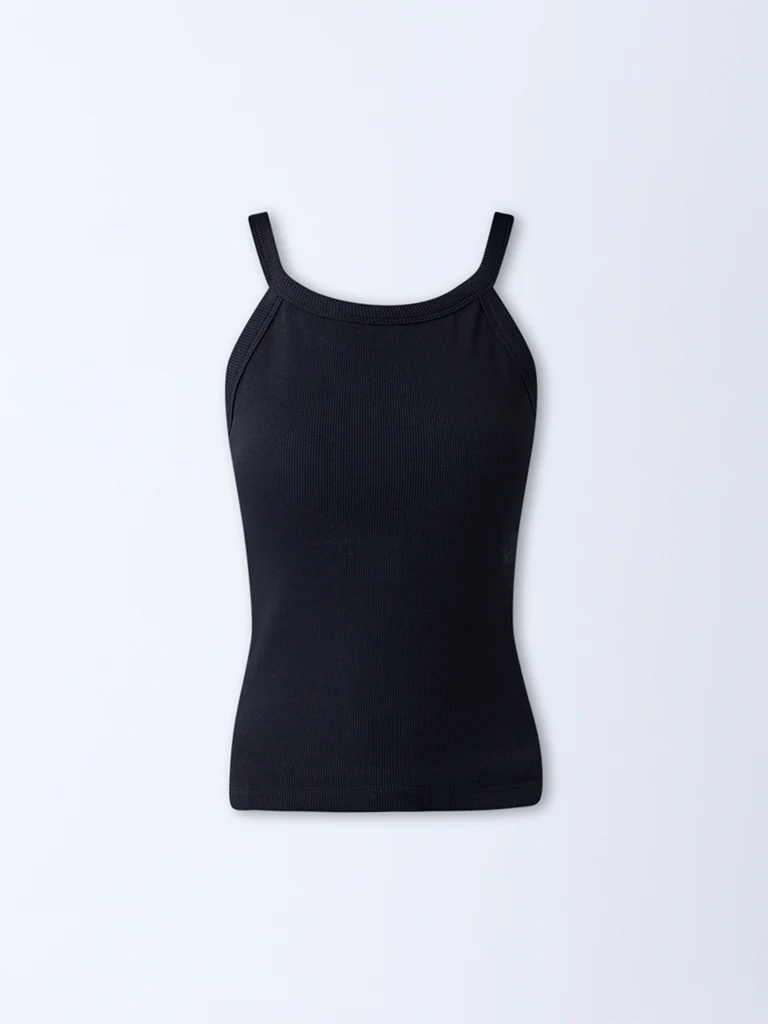 Studiofit Black Ribbed Cotton-Blend Top - Image 5