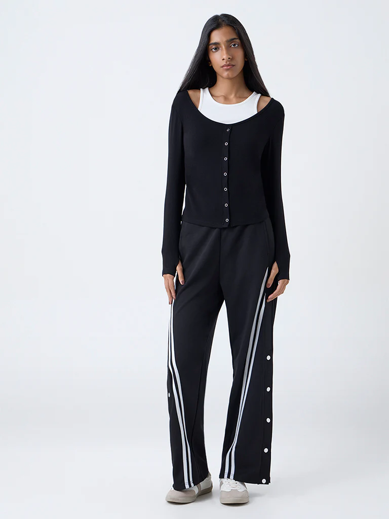 Studiofit Black Ribbed-Textured Top