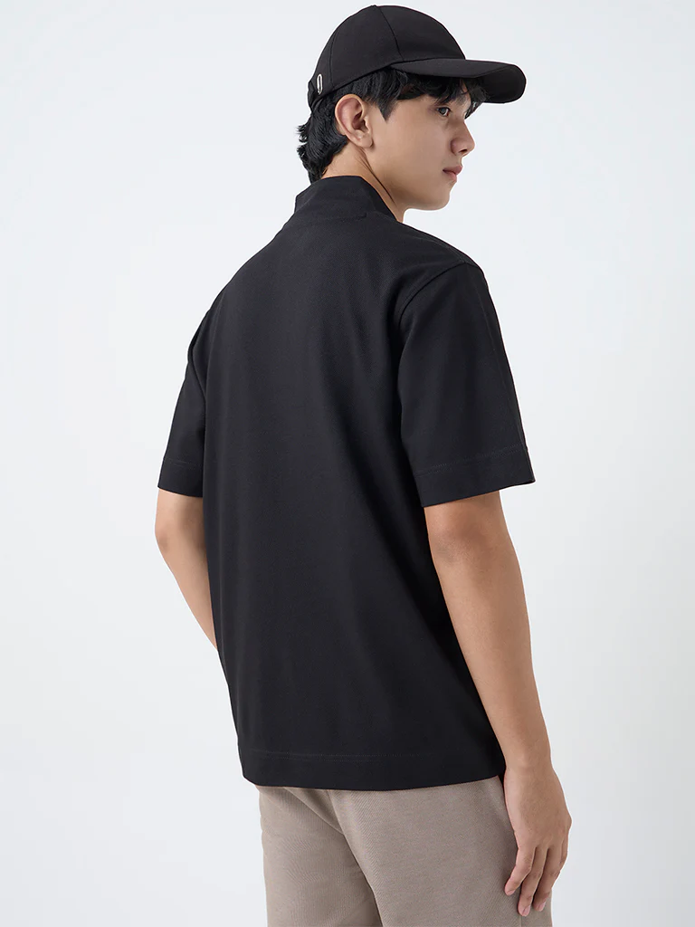Studiofit Black Slim-Fit Quarter-Zip T-Shirt - Image 5