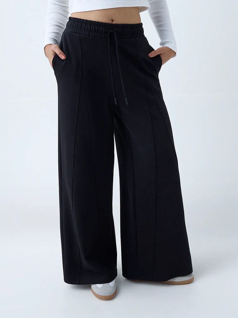 Studiofit Black Solid High-Rise Track Pants - Image 2